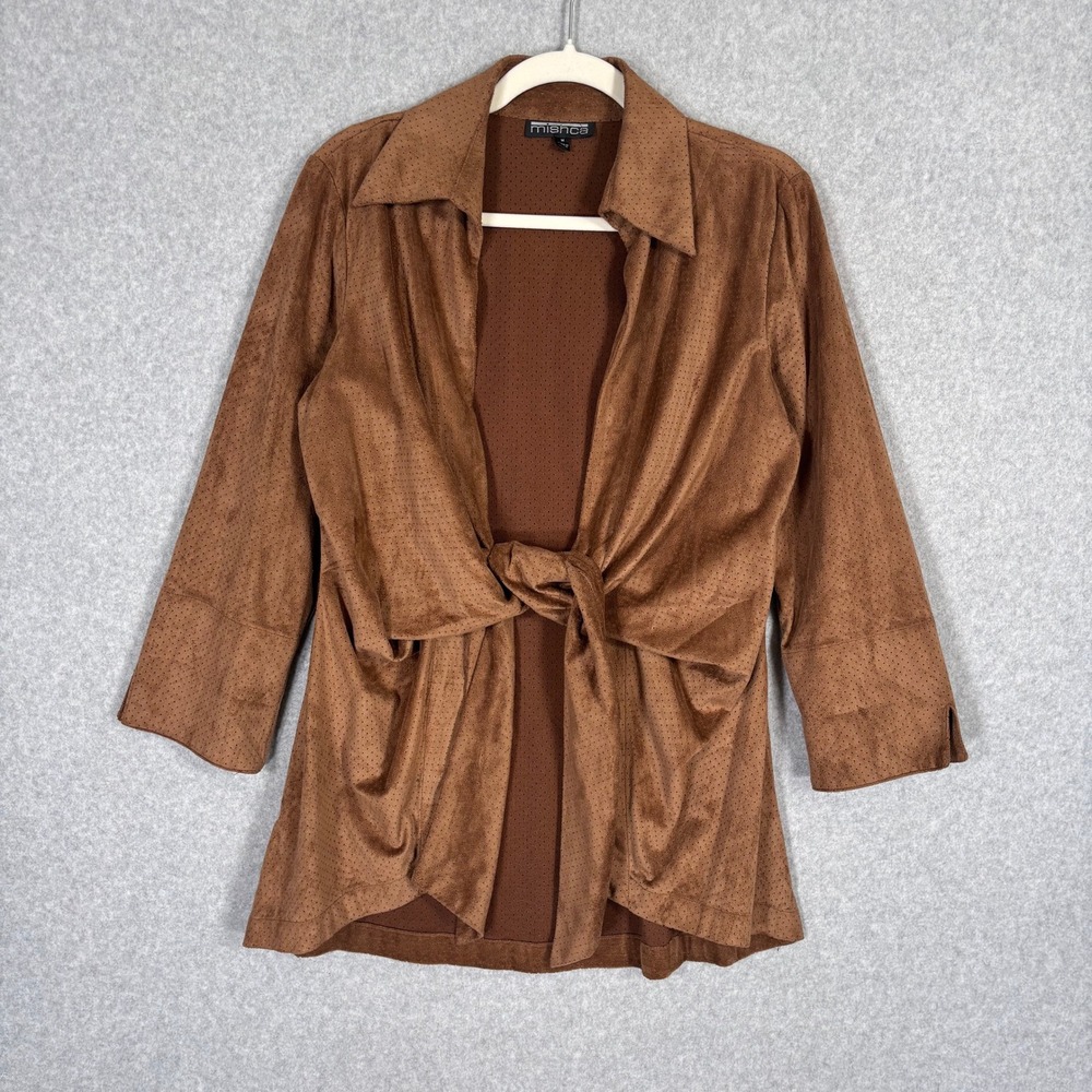 VTG Mishca Faux Suede Blazer Cardigan Medium Brown‎ Tie Wrap Boho Southwestern